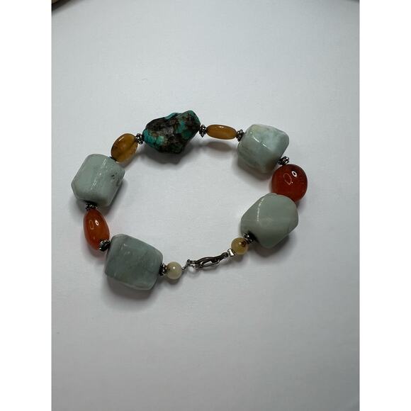 Handmade Turquoise and Agate Chunky Beaded Bracelet Clasp Closure - Picture 1 of 6
